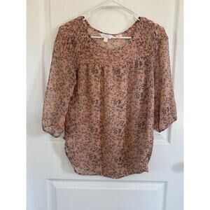 Lauren Conrad's Love Lauren Size Large Peachy Pink Sheer Floral Blouse, Size XS